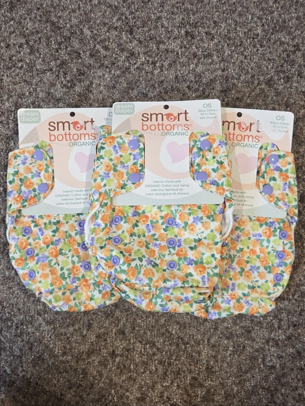 NEW Smart Bottoms Organic Floral Print Cloth Reusable Diaper One Size 10lb-35lb+